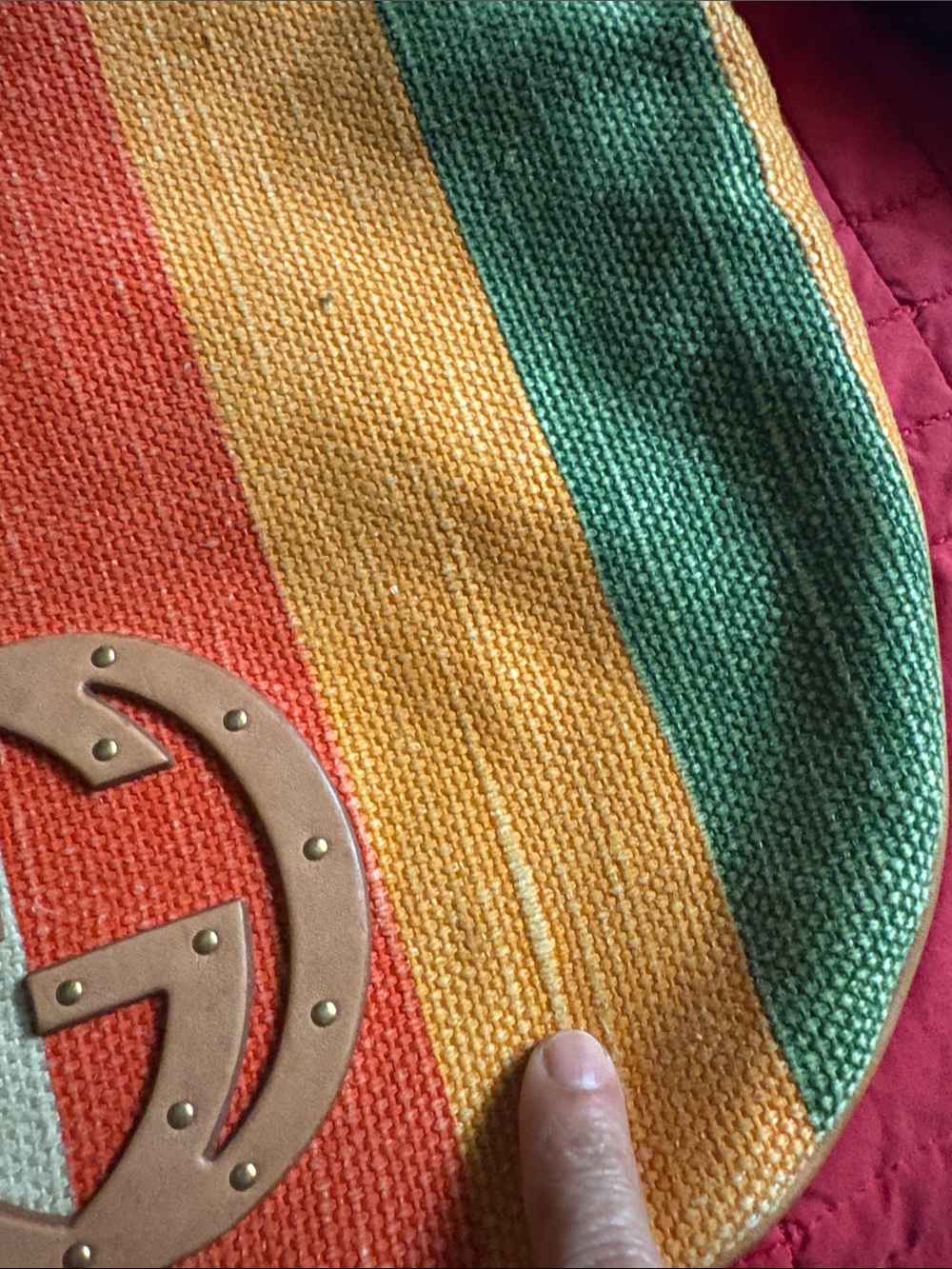 Striped Multicolor Canvas Vintage Shoulder Bag with Logo Accent - Picture 10 of 11